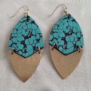 Turquoise Print and Gold Tone Earrings